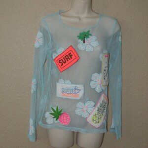 $350 Sz S AnnaCoco Anna Coco Hawaii Blue Nylon Patchwork Swim Beach Top Cover Up